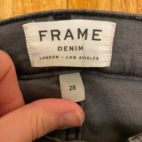 FRAME Le Skinny De Jeanne Satine Rips in Grey Shred Size 28 | 50% Modal - Picture 3 of 12
